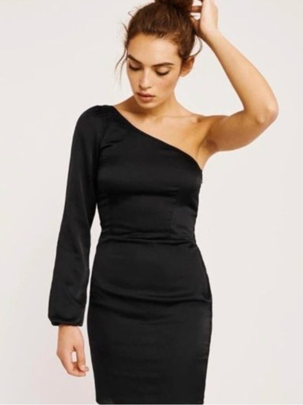 NEW! Abercrombie & Fitch Black Satin One-Shoulder Mini Dress Asymmetrical